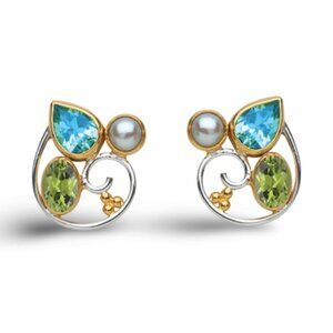 3 Stone Swirl Cluster earring by Michou